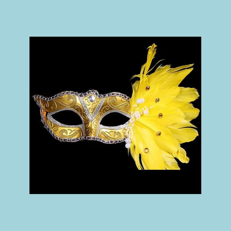 colored drawing feather gem pearl mask fashion women halloween mardi gras carnival easter christmas party costume mask