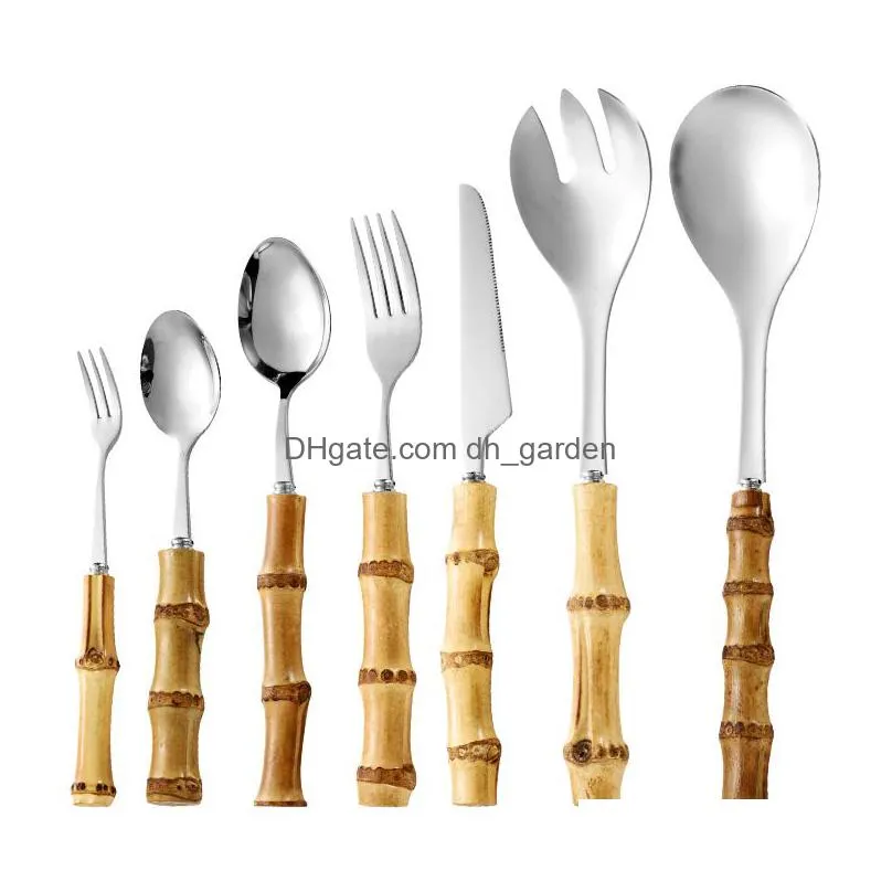 bamboo flatware sets stainless steel spoon fork western tableware outdoor portable tableware set