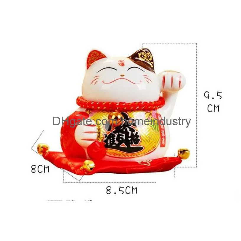 cartoon mini ceramic ornament cute fat happy lucky cat waving hand maneki neko piggy bank for home decor toy gift 11yl bb