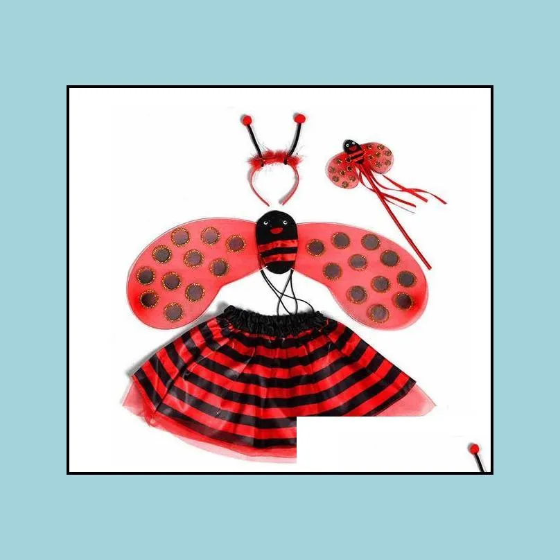 kid fairy ladybug bee wing costume set fancy dress cosplay wings tutu skirt wand headband girl boy halloween christmas stage