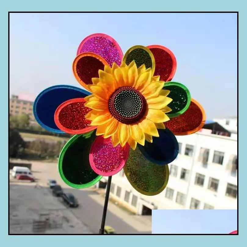 garden decorations rainbow pinwheels sunflower whirligig wind spinner windmill toys for yard lawn art decor baby kids toy