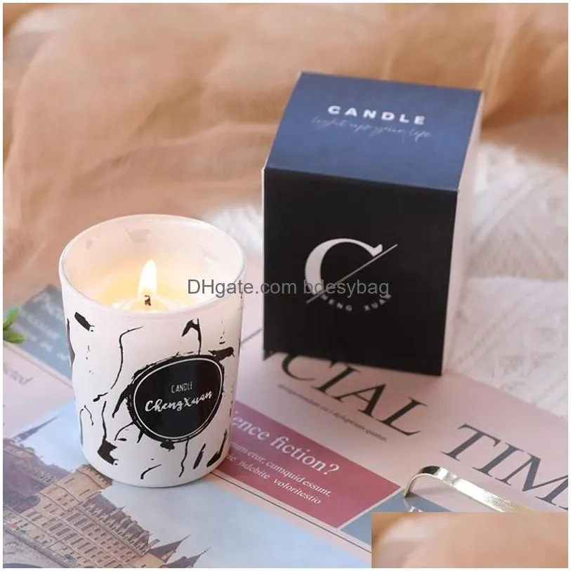 Scented Candle Romantic Christmas Gift Marbling Plant Scented Smokeless Candles High Quality For Atmosphere Vegetable Wax Simple Drop Dhbef