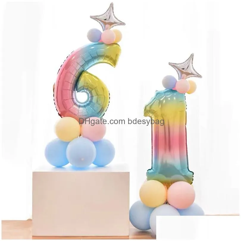 Other Event & Party Supplies 32 Inch Gradient Number Foil Balloons Set Event Supplies 0 - 9 Years Old Kid Boys Girls Crown Happy Birth Dhepl