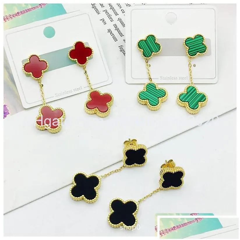 stud fashion good luck clover charm stainless steel earring jewelry for women gift drop delivery earrings otfe0