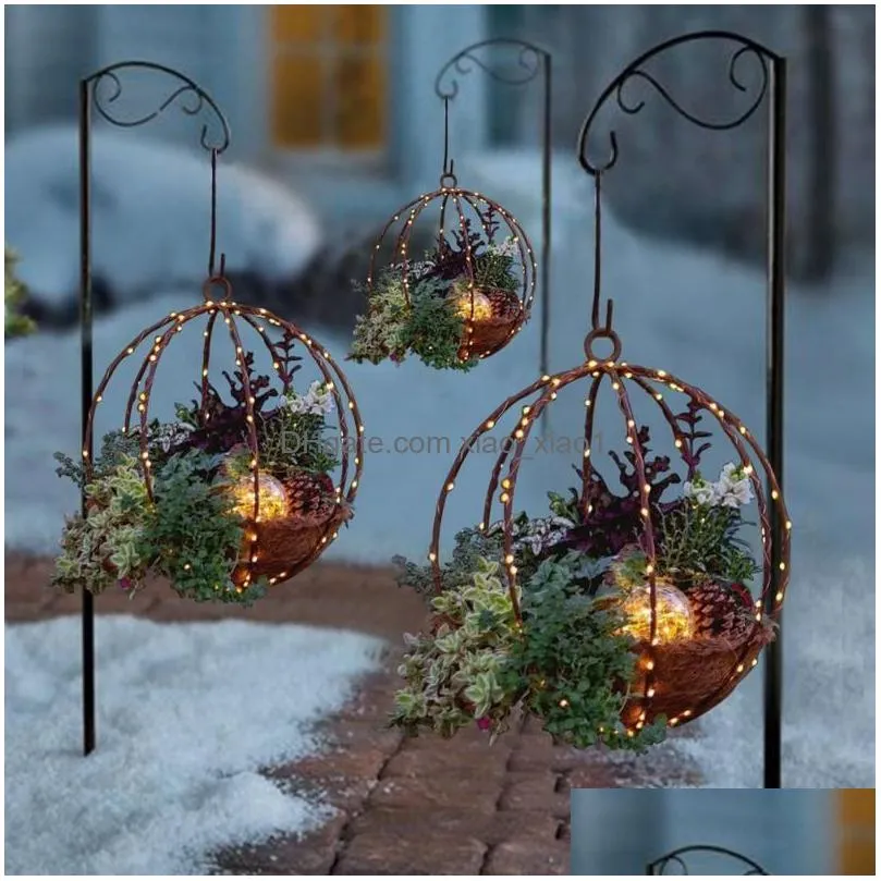 christmas decorations hanging decoration luminous artificial flower basket with light string diy ornament outdoor decor