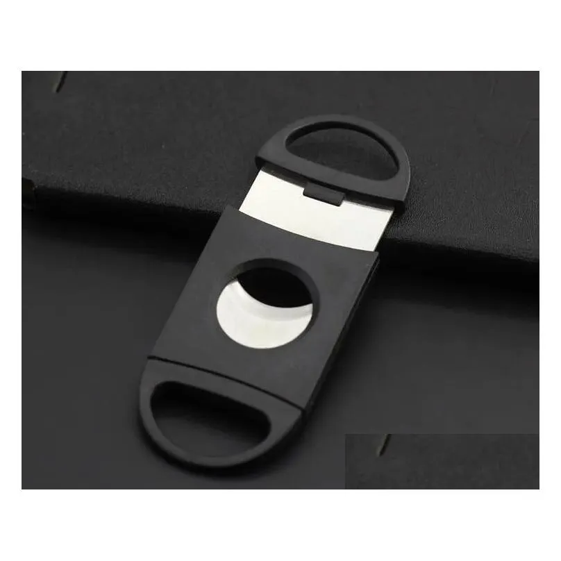 Cigar Accessories Pocket Plastic Stainless Steel Double Blades Cigar Cutter Knife Scissors Tobacco Black New Wholesale Zz Drop Deliver Otv02