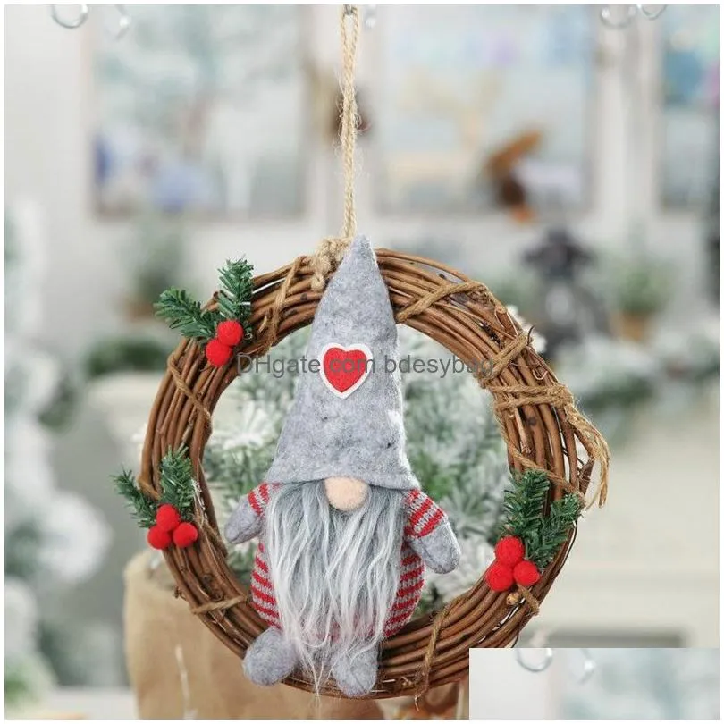 Christmas Decorations Party Supplies Christmas Ornaments Artificial Rattan Hanging Garlands Wreath Pendants Plush Gnome Doll Seasonal Dhg4T