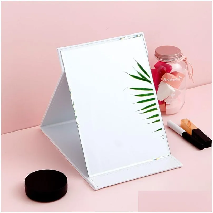 Mirrors High Definition Desktop Portable Foldable Makeup Mirror Womens Student Dormitory Pu Beauty Drop Delivery Home Garden Home Deco Otihm