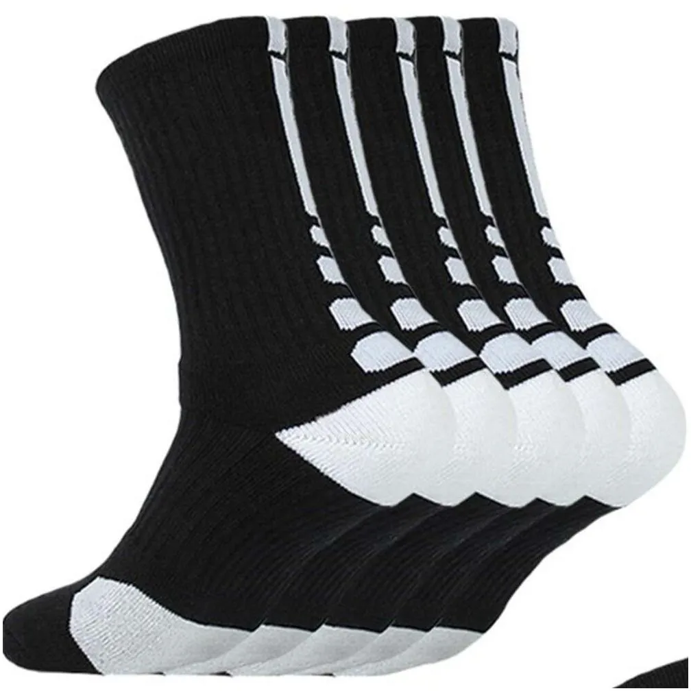 Sports Socks 5 Pairs Mens Elite Sports Socks With Dam Terry Basketball Cycling Running Hiking Tennis Sock Set Ski Women Cotton Eu Drop Otxfy