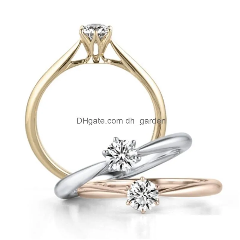Band Rings Classic Wedding Rings For Women Simple Style Six Claws Cubic Zirconia 3 Color Gift Fashion Jewelry Kcr033 Drop De Dhgarden Otixm