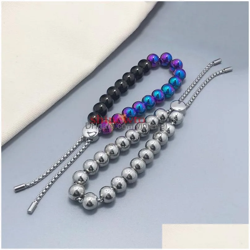 europe america fashion style men women lady pull-type colored steel ball engraved v letter flower round beads chain bracelet254l