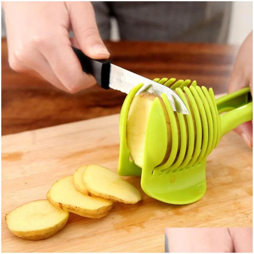 Potato Food Tomato Onion Lemon Vegetable Fruit Slicer Egg Peel Cutter Holder #R59