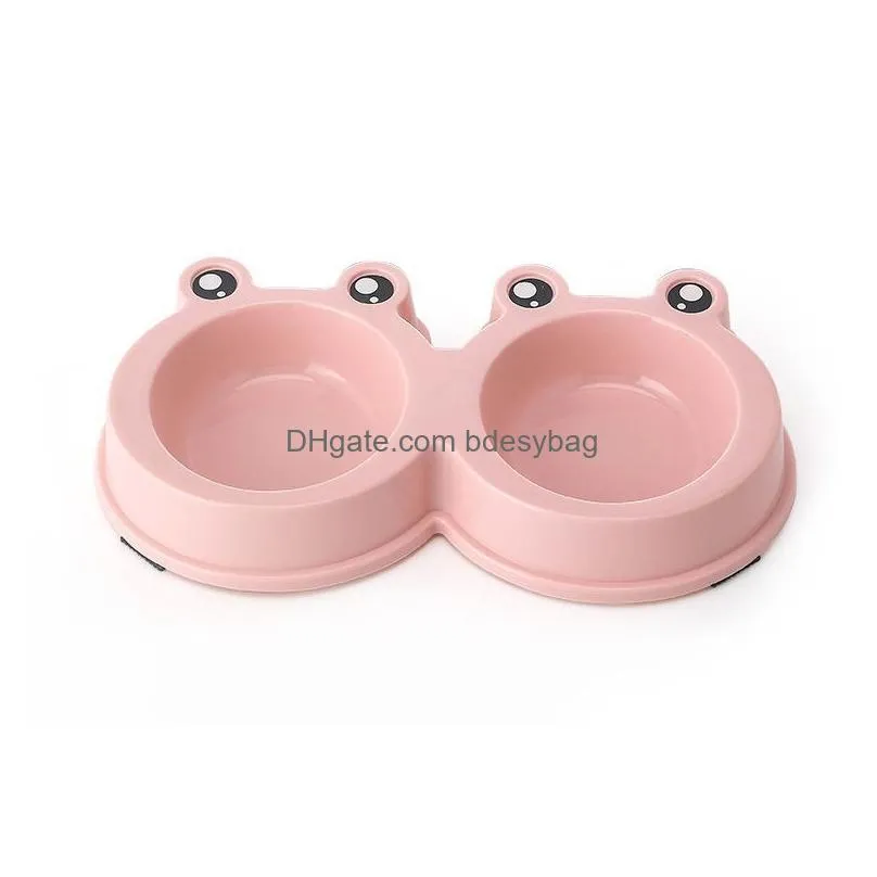 Dog Bowls & Feeders Cute Frog Shape Round Pet Bowls Dog Food Water Feeder Stainless Steel Drinking Dish Cat Puppy Feeding Accessories Dhxyn