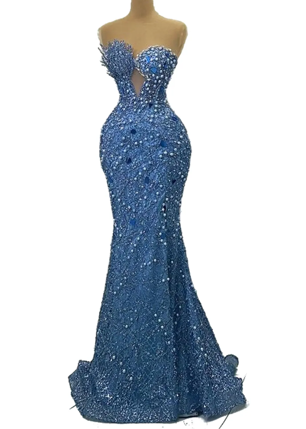 2023 April Aso Ebi Mermaid Crystals Prom Dress Sequined Lace Luxurious Evening Formal Party Second Reception Birthday Engagement Gowns Dresses Robe De Soiree ZJ581