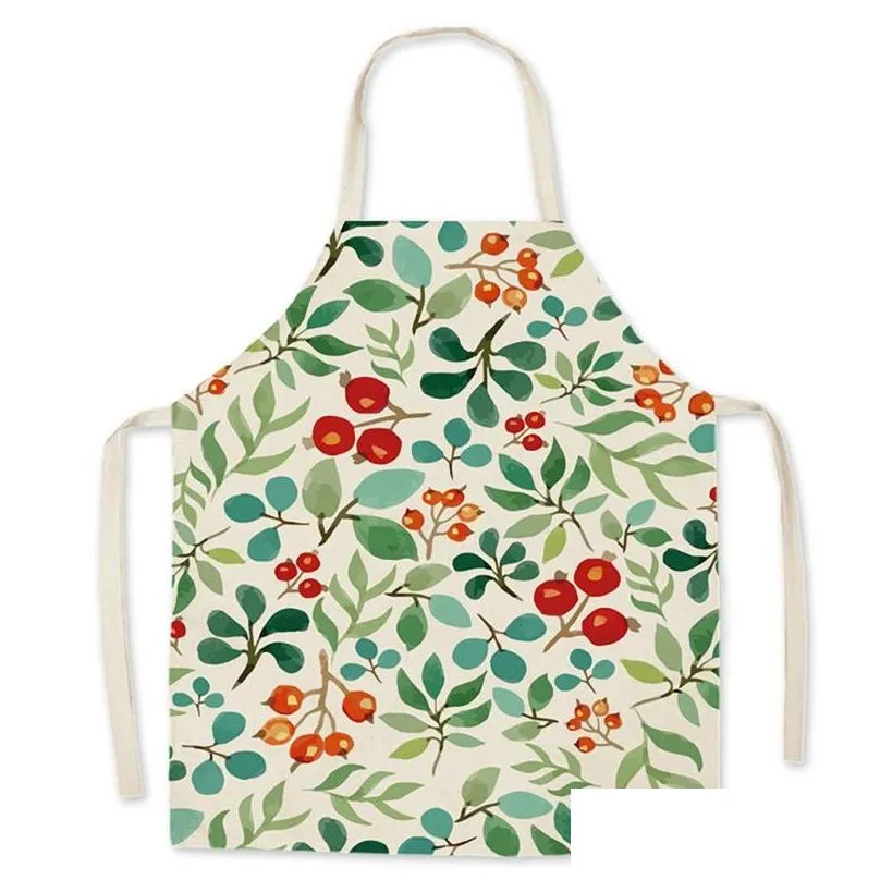 printed linen apron kitchen cleaning daily apron flower plant printed adult aprons gedrukt linnen schort1