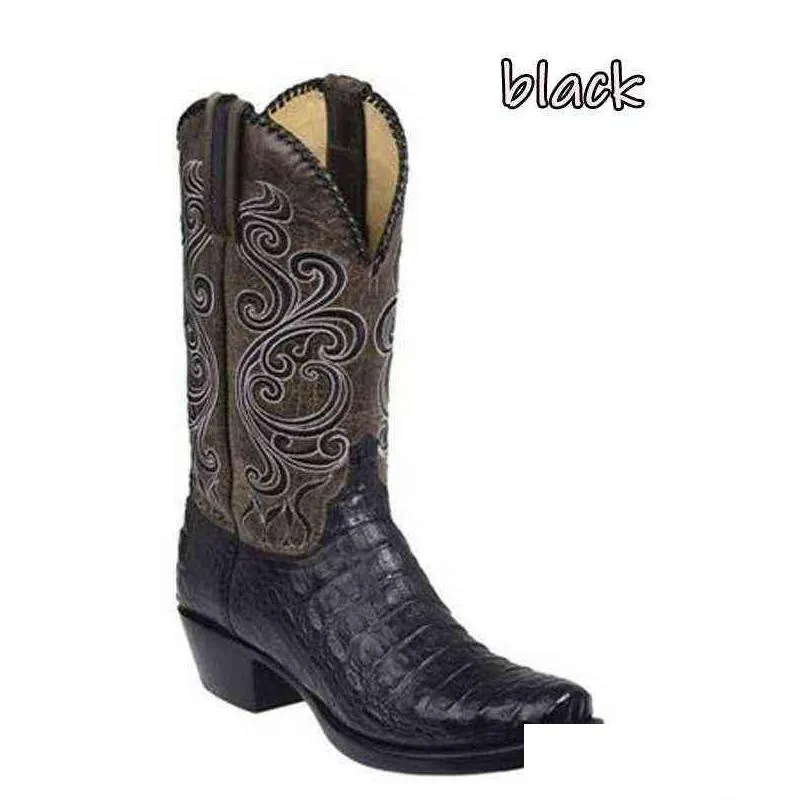 boots 3 color fashion men women retro embroidered  boots pu western square toe boots plus size 3448 t220915