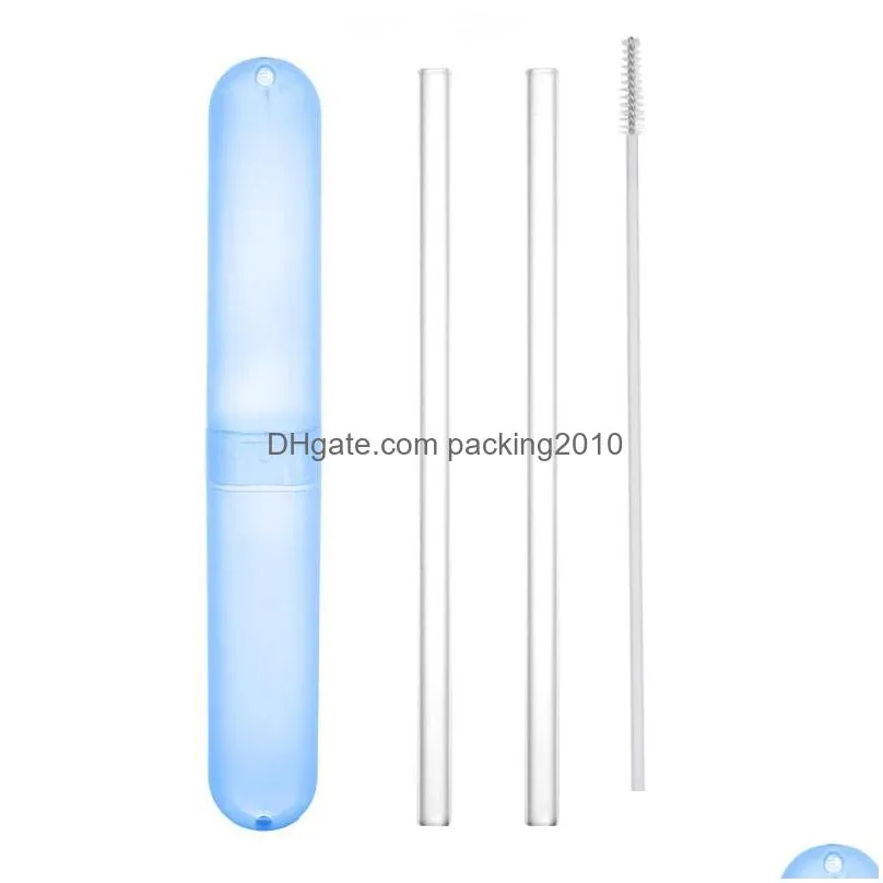 Drinking Straws Drinking Sts 1 Set Reusable Transparent Glass Straight Bent With Clean Brush Plastic Box Wedding Party Supply Drop Del Dhhvt