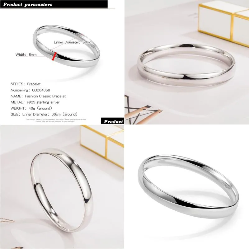 Bangle 25 Sterling Sier Italian Handmade Bracelet -7/8Mm Glossy For Women Minimalist Original Bangle Drop Delivery Jewelry Bracelets Otjzi