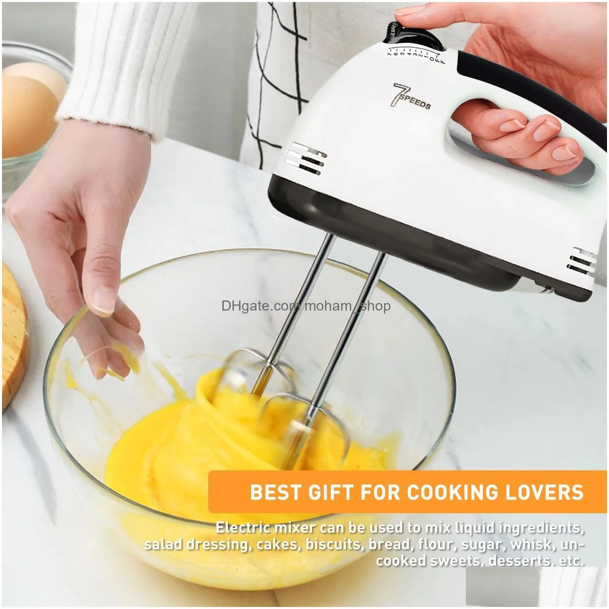 egg tools electric hand mixer 7 speed stainless steel eggwhisk includes 2 beaters dough hooks robust easyclean 230804