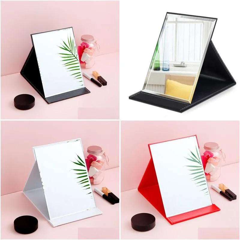 Mirrors High Definition Desktop Portable Foldable Makeup Mirror Womens Student Dormitory Pu Beauty Drop Delivery Home Garden Home Deco Otihm