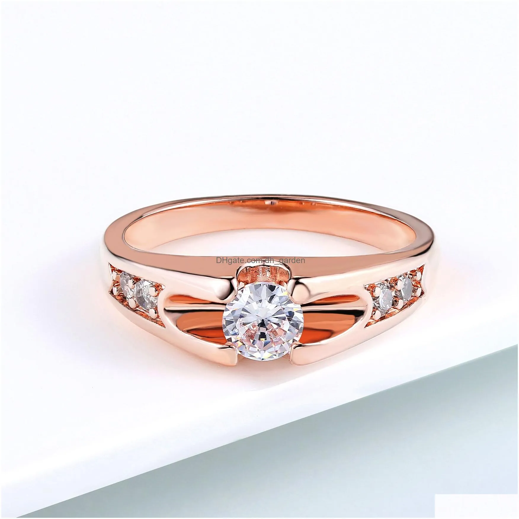 Band Rings Double Fair 0.5 Cubic Zircon Wedding Rings For Women Rose Gold/Sier Color Tone Engagement Jewelry Drop Delivery Je Dhgarden Otyb2