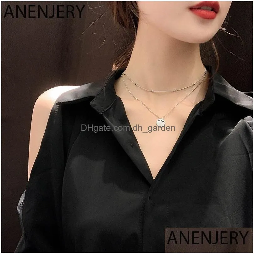 Pendant Necklaces 925 Sterling Sier Double Layer Round Disc Necklace Gold Bead Chain Charm Necklaces For Women S-N574 Drop D Dhgarden Otfys