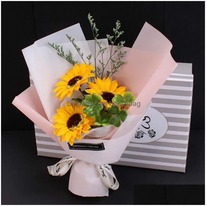 Other Festive & Party Supplies Graduation Bouquets 3 Sunflower Soap Flowers Festive Party Supplies Gift Box Artificial Rose Flower Bou Dh1Fk