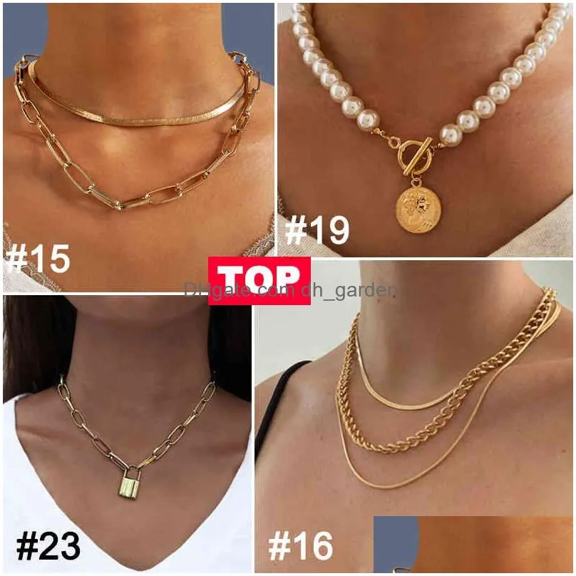 Pendant Necklaces 17Km Big Chain Choker Necklaces For Women Men Vintage Geometric Gold Necklace Chunky Thick Fashion Female Dhgarden Ottn3