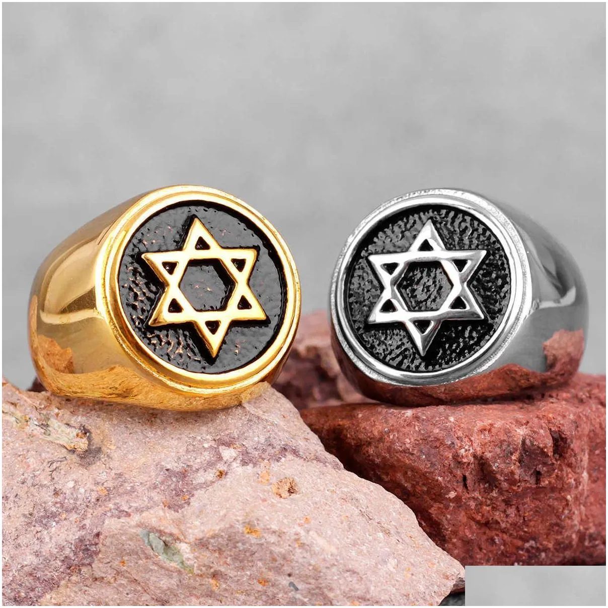 Wedding Rings Judaism Hexagram Star Of David Stainless Steel Mens Rings Punk Hip Hop For Male Boy Biker Jewelry Creativity Gift Whole Otcs1