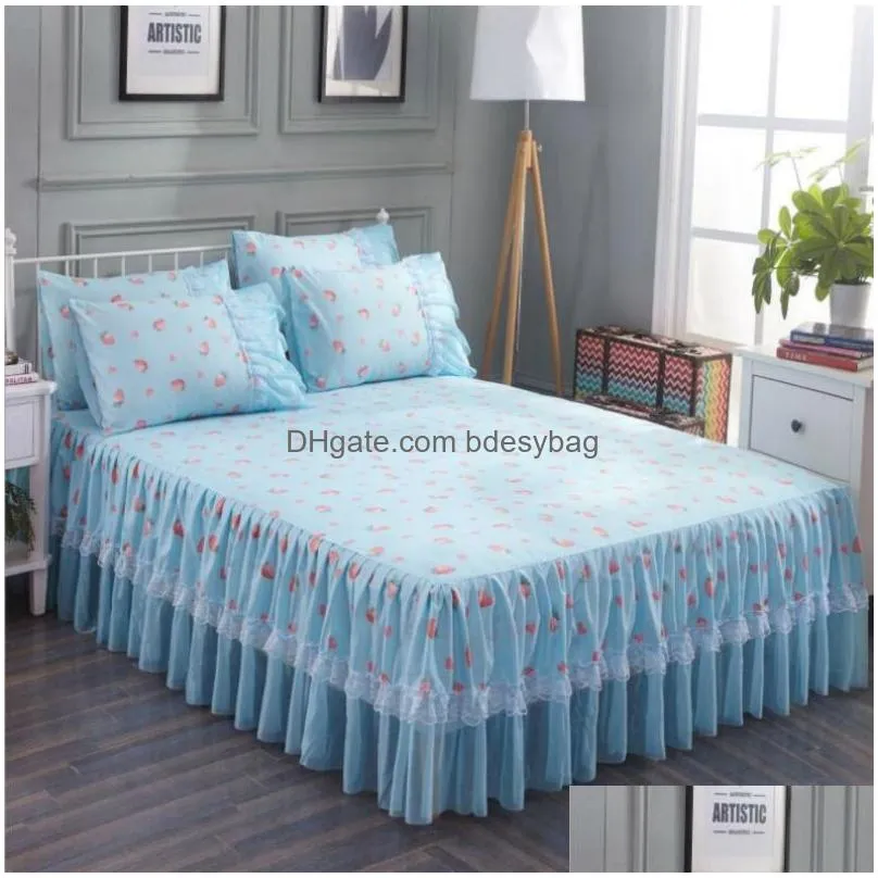 Bedding Sets Printed Bedding Sets Pillowcase Supplies Home Lace Ruffle Elastic Sheet Couple Queen King Twin Size Bedspread Drop Delive Dhu7Y