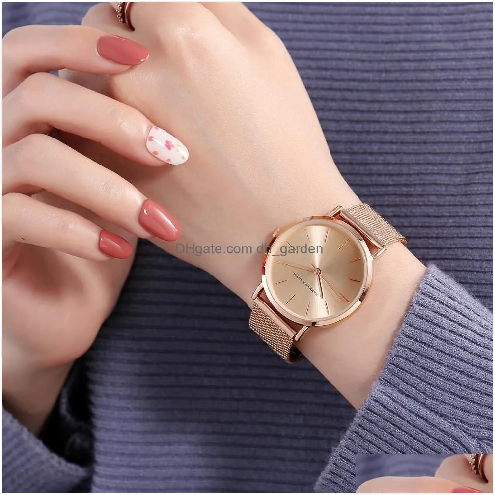 Wristwatches Fl Rose Gold 1 Set Bracelet Watch Japan Quartz Creative Design Waterproof Stainless Steel Mesh Ladies Watches R Dhgarden Otwe0