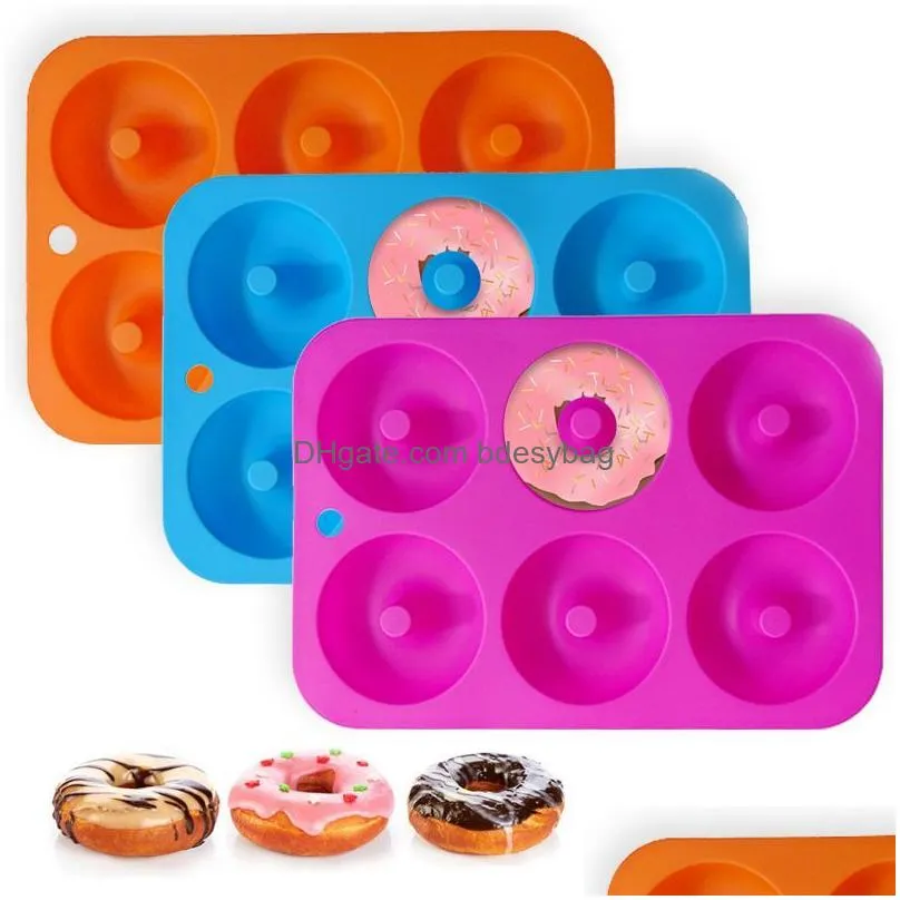 Baking Moulds Sile Donut Mold Thickened Baking Mods Pan Non-Stick Pastry Chocolate Cake Dessert Diy Decoration Tools Bagels Muffins Do Dhtqx