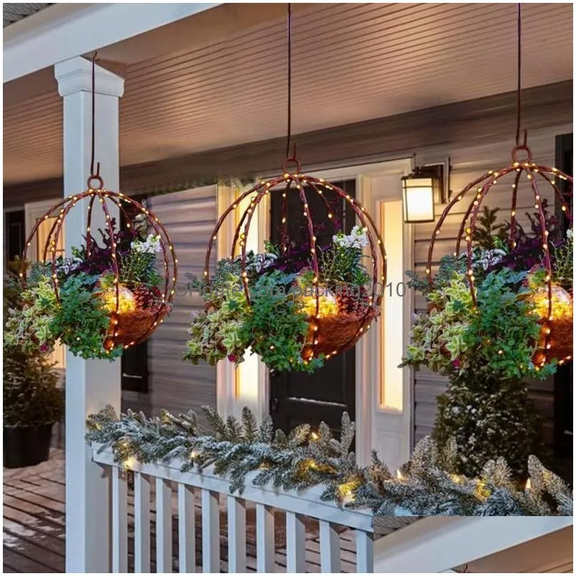 Christmas Decorations Christmas Decorations Hanging Decoration Luminous Artificial Flower Basket With Light String Diy Ornament Outdoo Dh1Oc