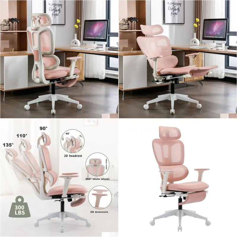 Ergonomic Mesh Office Chair with 2D Adjustable Armrest,High Back Desk Computer Chair,pink