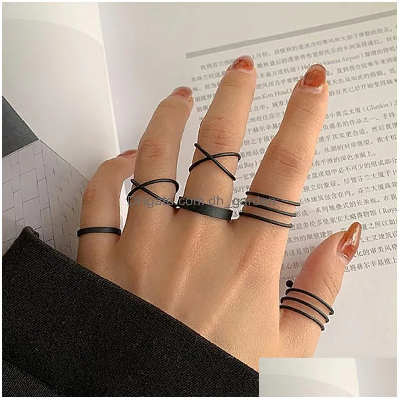 Band Rings Boho Gold Color Cross Wide Rings Set For Women Girls Simple Chain Finger Tail Jewelry Gifts Ring Female Drop Deli Dhgarden Otvnm