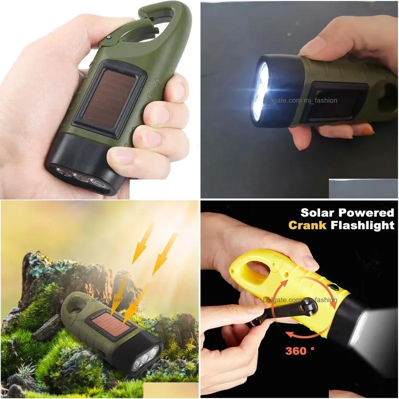 Flashlights Torches Flashlights Torches Waterproof Solar Powered Emergency Light Led Flashlight Survival Gear For Hiking Cam Home Safe Dh72R
