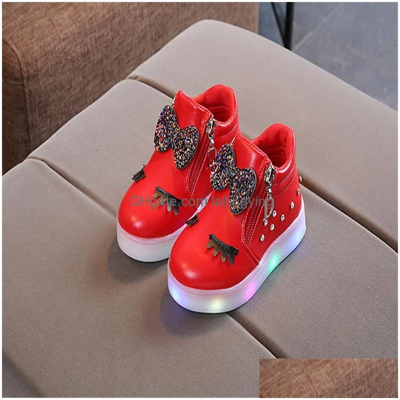 sneakers full size children glowing sneakers kid princess bow for girls led shoes cute baby sneakers with light shoes krasovki luminous