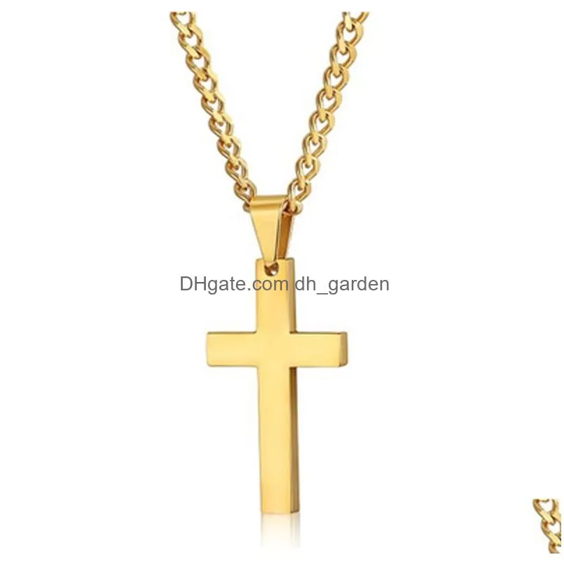 Pendant Necklaces New Cross Necklace Pendants For Men Stainless Steel Gold Colour Male Pendant Necklaces Prayer Jewelry Frie Dhgarden Otwad