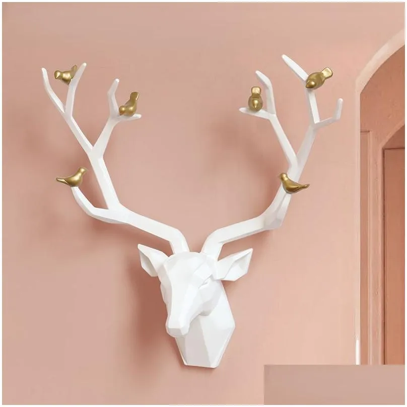 Resin 3d big deer head home decor for wall statue decoration accessories Abstract Sculpture modern Animal head room wall decor T200331