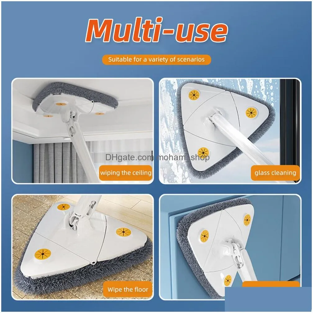 mops triangle mop 360ﾰ rotatable twist squeeze wringing adjustable water absorption telescopic ceiling wall deep cleaning 230721