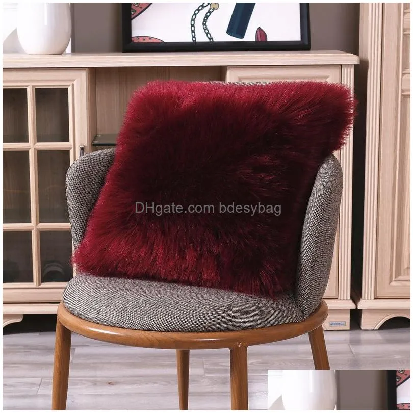 Pillow Case Artificial Wool Fur Sheepskin Pillow Case Hairy Faux Plain Fluffy Soft Cushion Er Throw Washable Solid Pillowcase Drop Del Dhydb