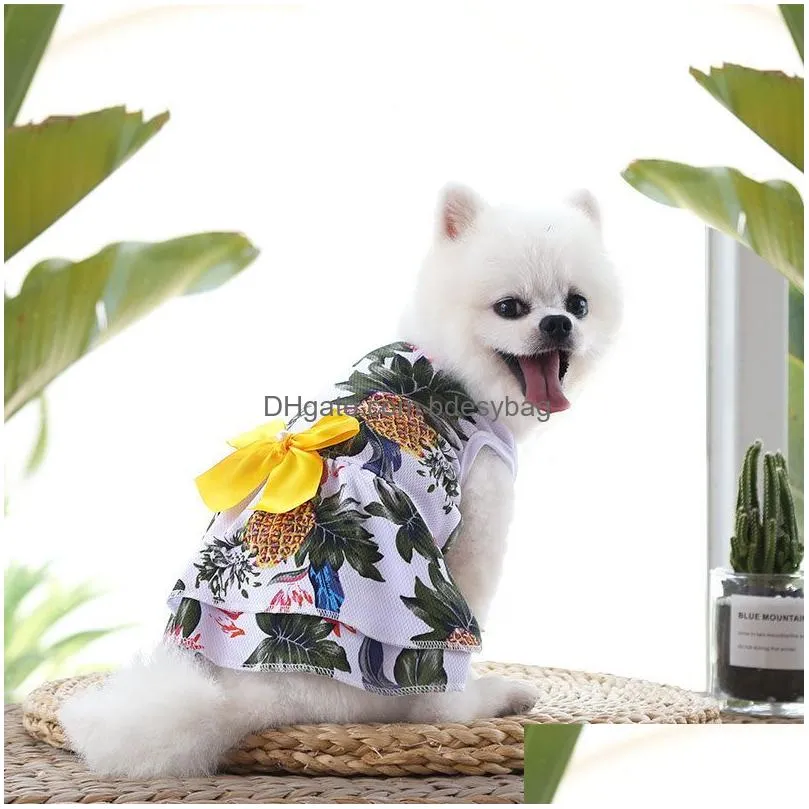 Dog Apparel Dog Apparel Cat Dress For Small Puppy Pineapple Hawaiian Bow Dresses Soft Breathable Skirt Spring Summer Autumn Pet Clothe Dhul6