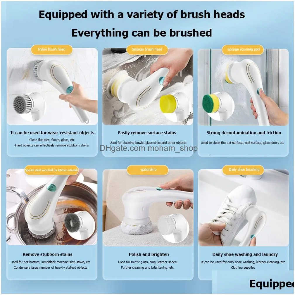 mops 5in1multifunctional usb electric cleaning brush charging bathroom wash kitchen tool dishwashing bathtub 230721