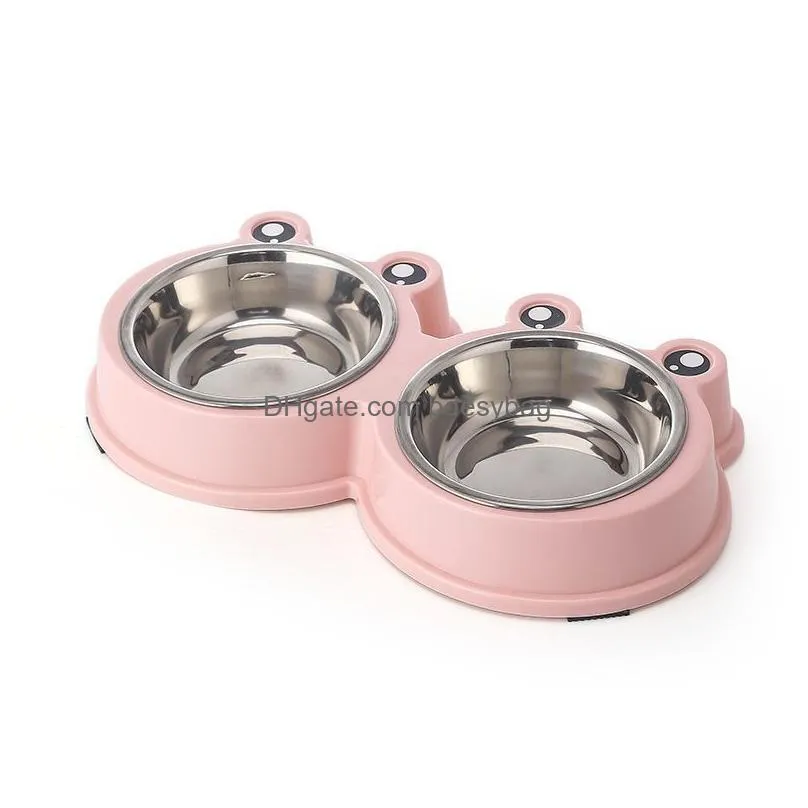 Dog Bowls & Feeders Cute Frog Shape Round Pet Bowls Dog Food Water Feeder Stainless Steel Drinking Dish Cat Puppy Feeding Accessories Dhxyn