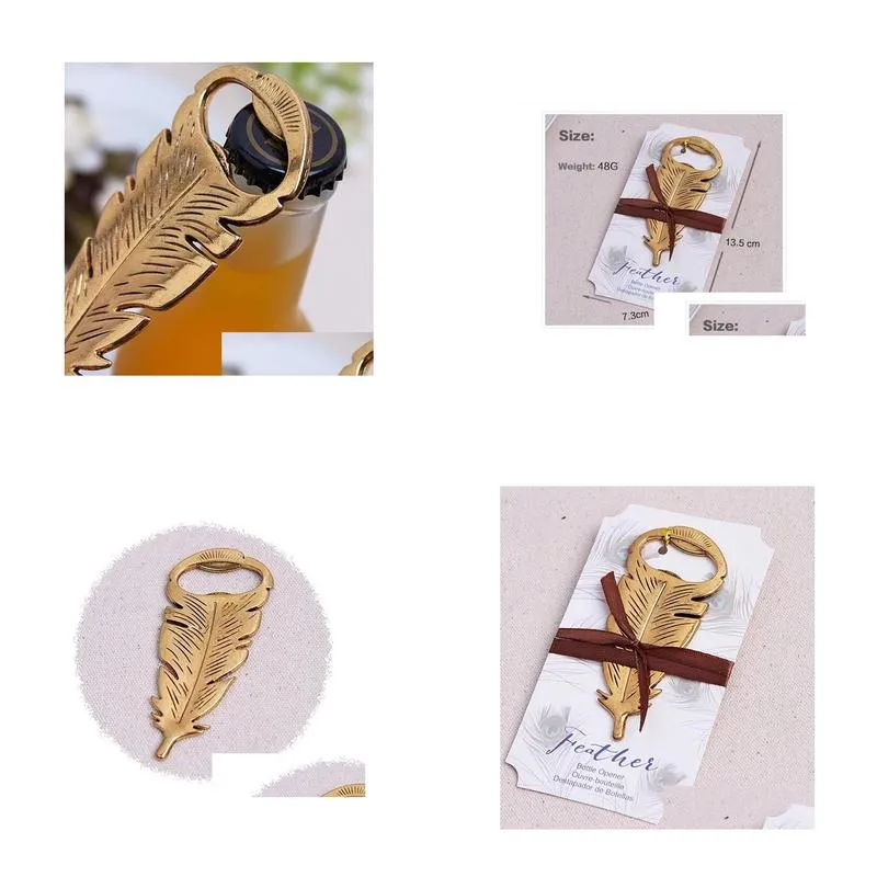 100pcs elegant gold peacock feathers bear bottle opener wedding favors gift party favor guests gifts souvenirs giveaways