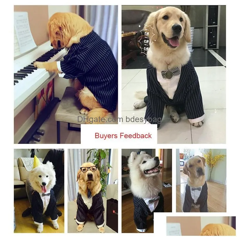 Dog Apparel Large Dog Apparel Stripes Big Coat Bowknot Tuxedo Jacket Wedding Suit Pet Clothes For Samoyed Husky Costume Drop Delivery Dh5Ap