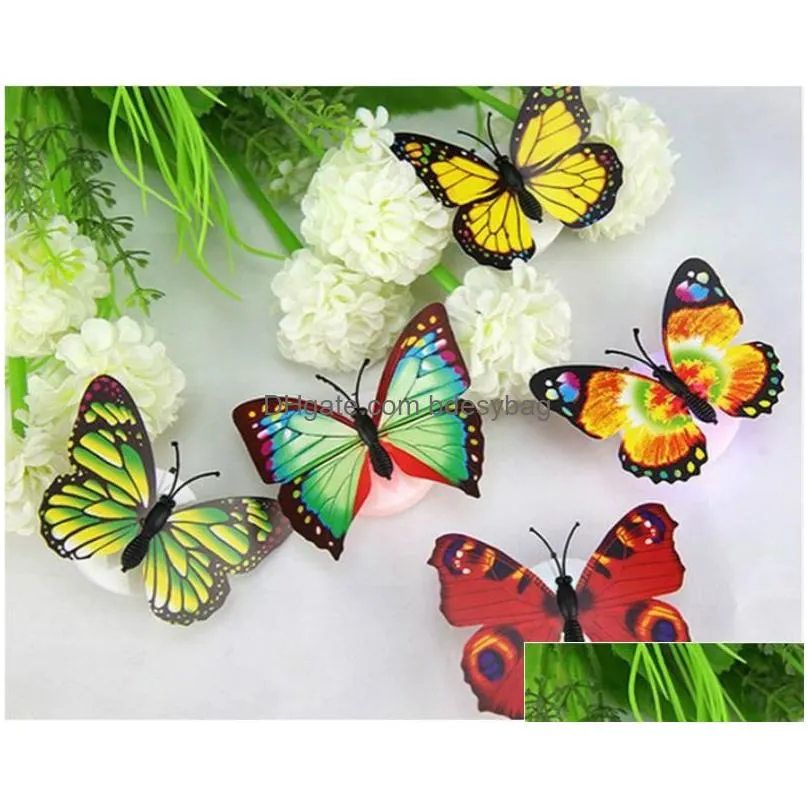 Wall Stickers Wall Stickers Decor Colorf Changing Butterfly Led Night Light Lamp Home Room Party Desk Decorations Wholesale Drop Deliv Dh8Dq