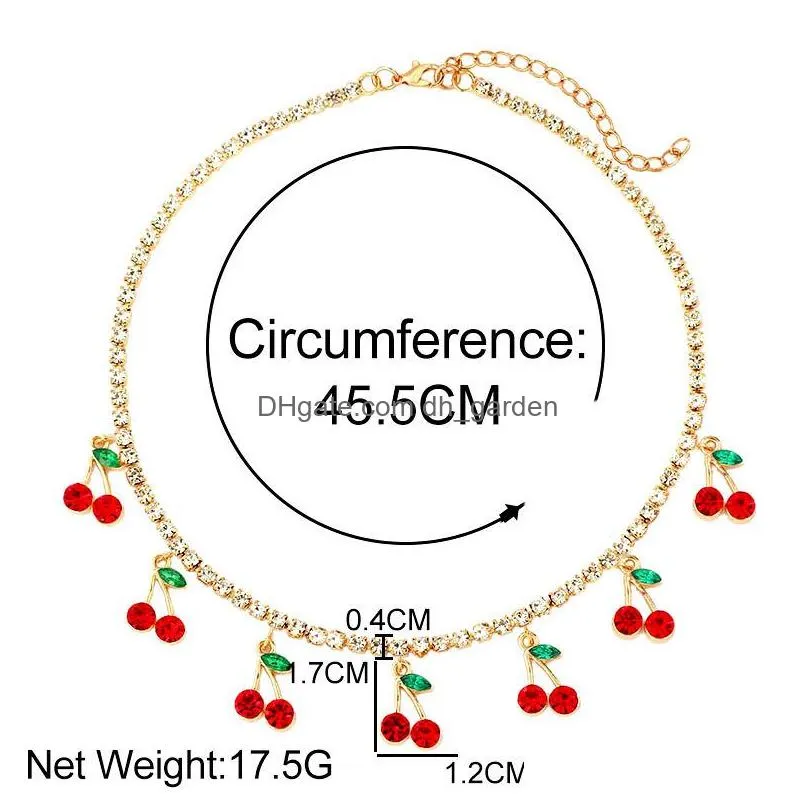 Pendant Necklaces Bynouck New Luxury Red Cherry Crystal Tennis Chain Womens Necklace Charm Cute Pendant Necklaces Women Rhin Dhgarden Otolq