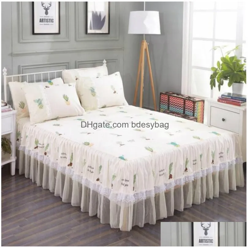 Bedding Sets Printed Bedding Sets Pillowcase Supplies Home Lace Ruffle Elastic Sheet Couple Queen King Twin Size Bedspread Drop Delive Dhu7Y