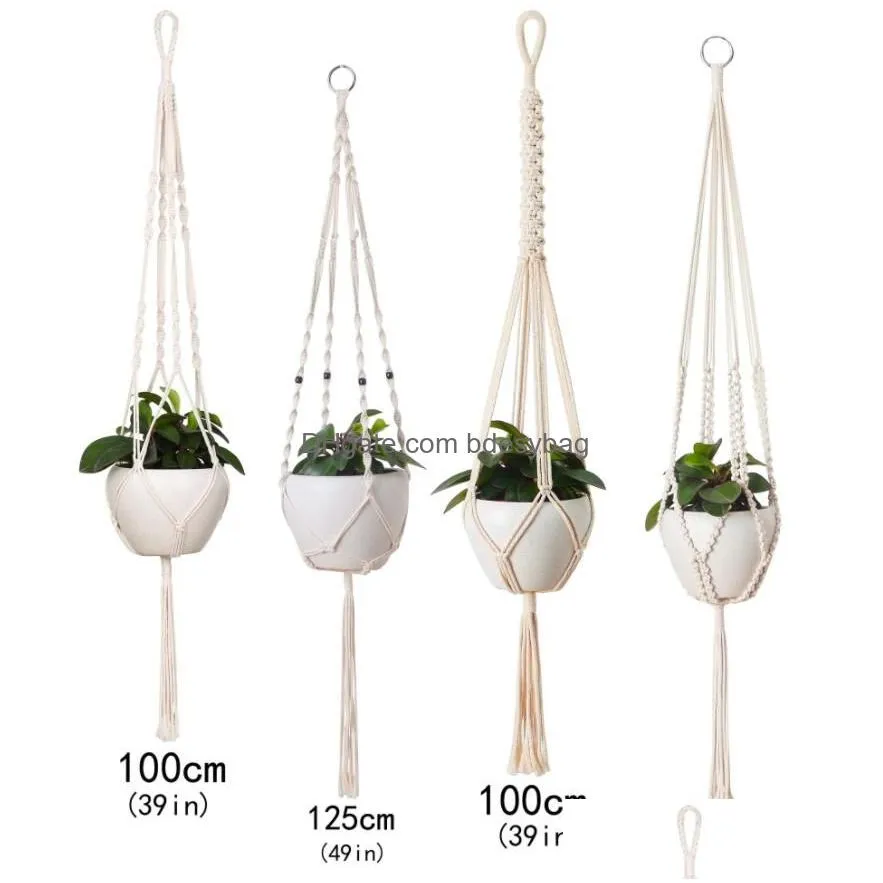 Garden Decorations Garden Decorations Handmade Flower Pots Net Bag Braided Home Vintage Decor Plants Hanging Basket Knotted Rope Garde Dhgsg